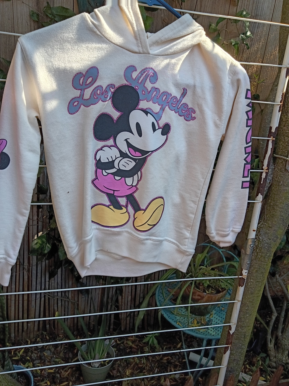 Disney Los Angeles Mickey Mouse Cream Hoodie with Pink and Yellow Accents